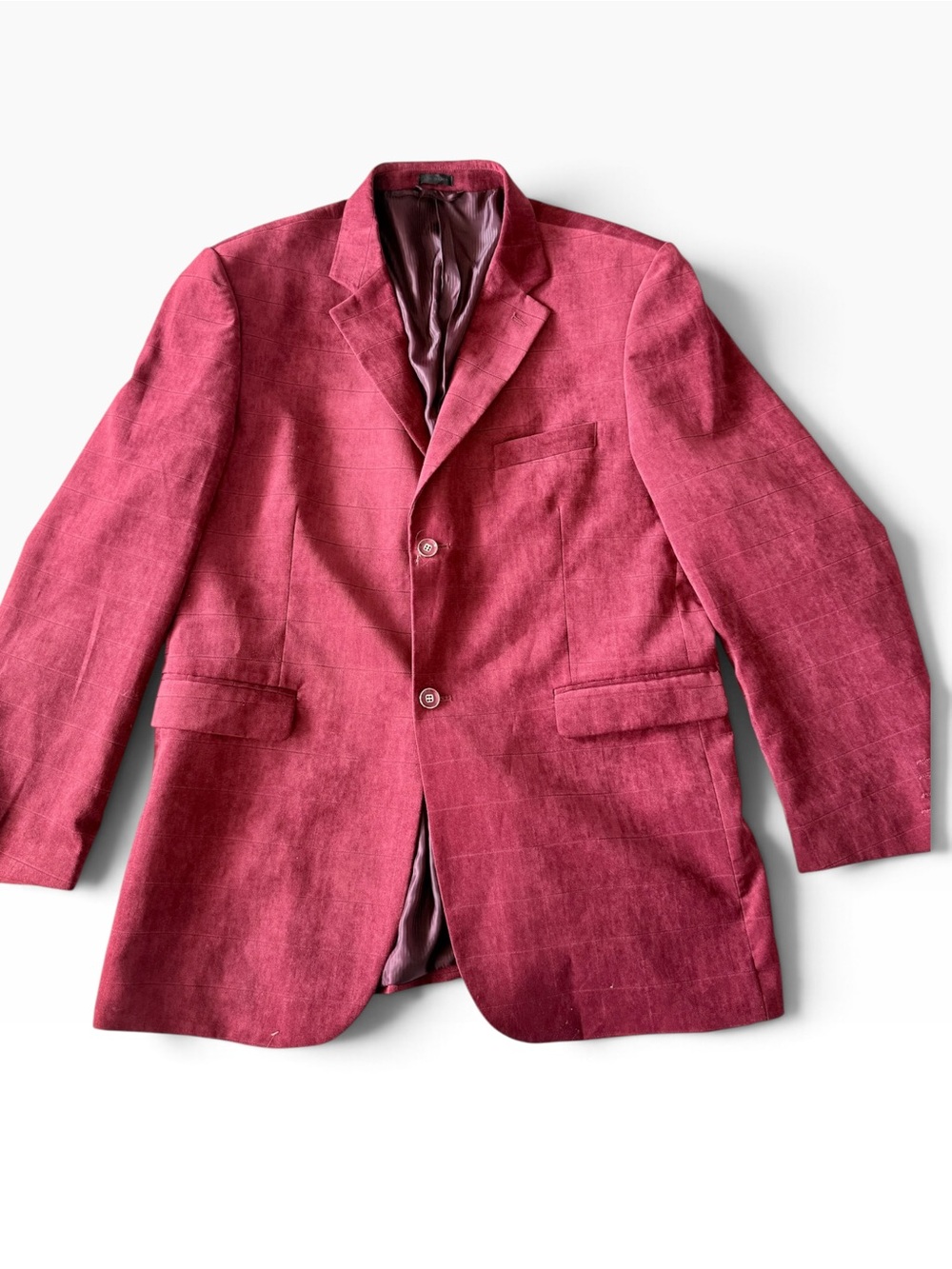 E.J. Samuel Italy Men’s XL Red Burgundy Windowpane Blazer Sport Coat J10